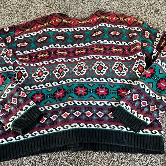 Eddie Bauer Cardigan Sweater Multicolor Tribal Print Size Medium 100% Cotton - Picture 4 of 5